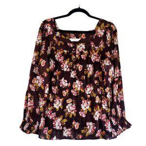 Lauren Conrad Brown Floral Top (Size M):